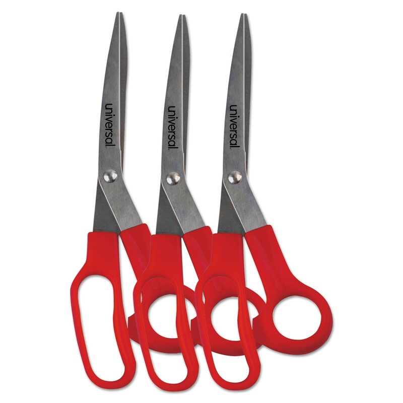 Stainless Steel Scissors, 7 3/4″ Length, 3″ Cut, Bent Handle, Red, 3/pack