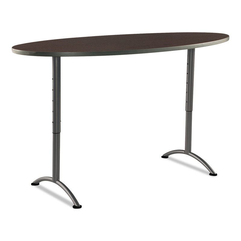 Arc Sit-To-Stand Tables, Oval Top, 36w X 72d X 30-42h, Walnut/gray