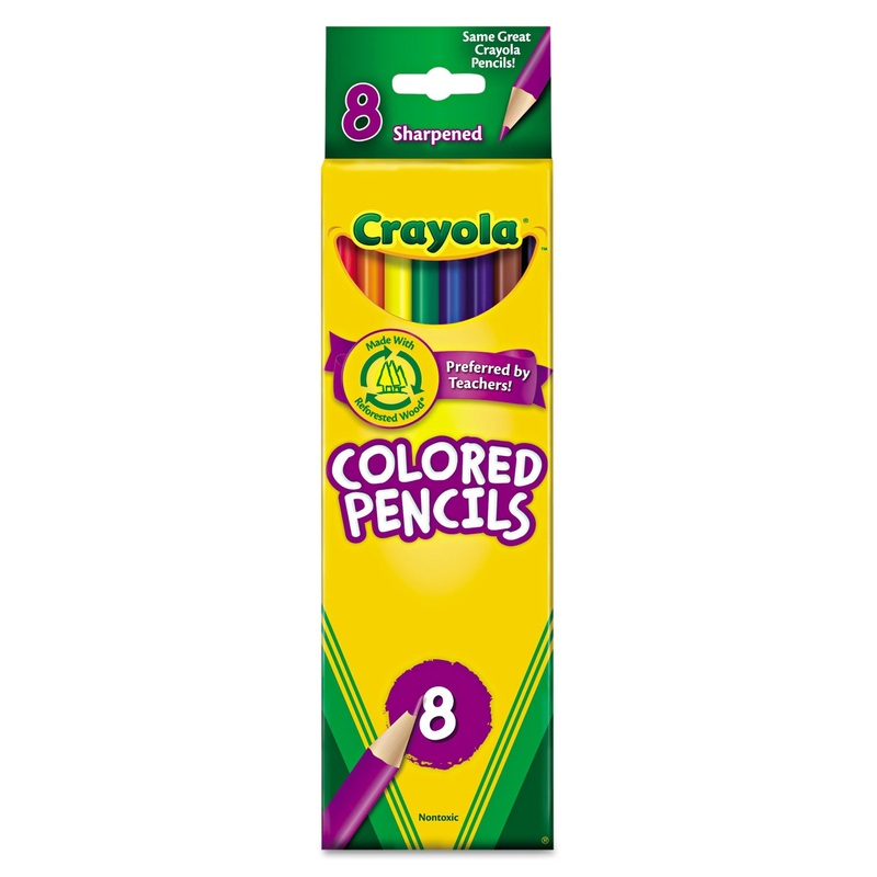 LONG-LENGTH COLORED PENCIL SET, 3.3 MM, 2B (#1), ASSORTED LEAD/BARREL COLORS, 8/PACK