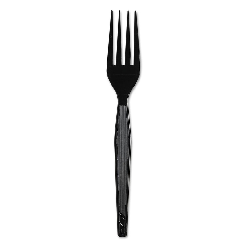 Plastic Cutlery, Heavyweight Forks, Black, 1000/carton
