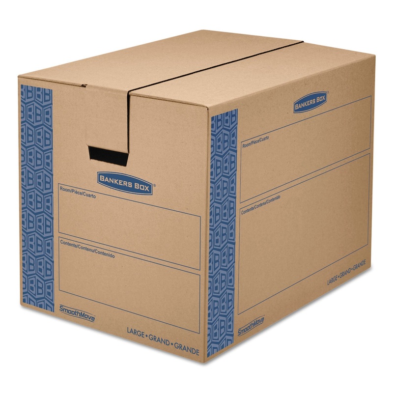 SMOOTHMOVE PRIME MOVING & STORAGE BOXES, REGULAR SLOTTED CONTAINER (RSC), 24″ X 18″ X 18″, BROWN KRAFT/BLUE, 6/CARTON
