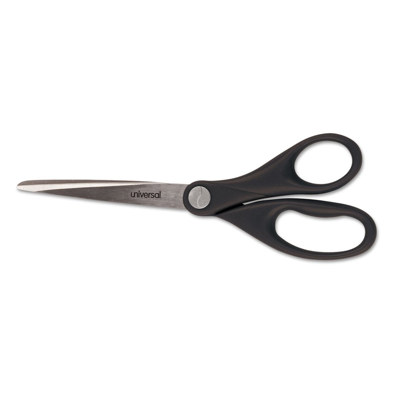 Stainless Steel Office Scissors, 7″ Long, Straight Handle, Black