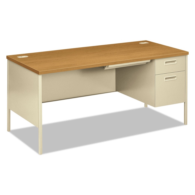 METRO CLASSIC RIGHT PEDESTAL DESK, 66W X 30D X 29.5H, HARVEST/PUTTY