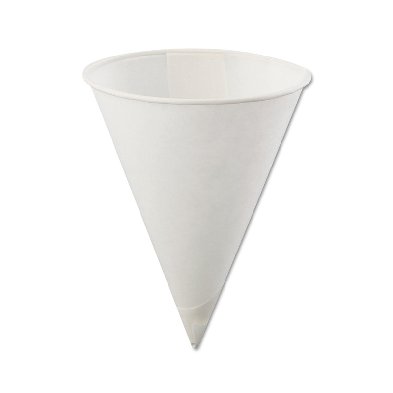 Rolled Rim, Poly Bagged Paper Cone Cups, 4oz, White, 5000/carton