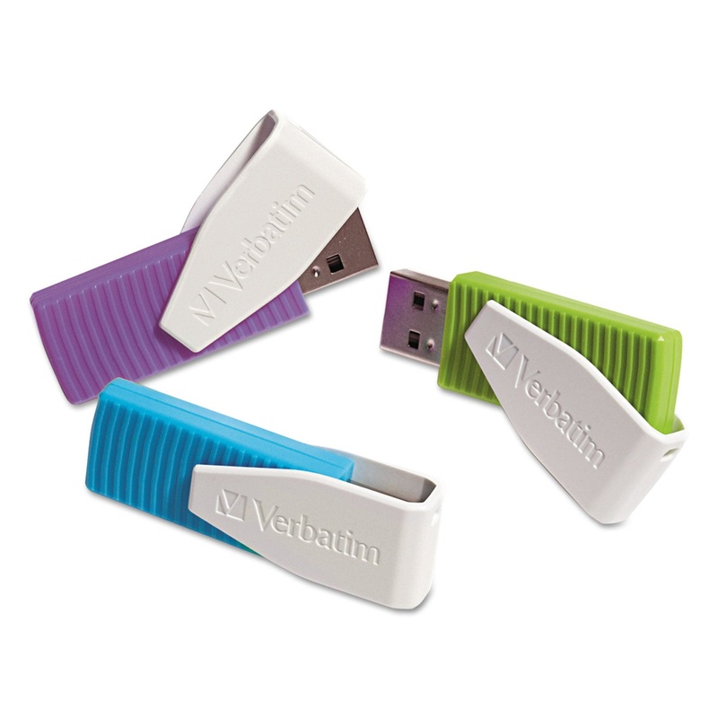 STORE ‘N’ GO SWIVEL USB FLASH DRIVE, 8 GB, ASSORTED COLORS, 3/PACK