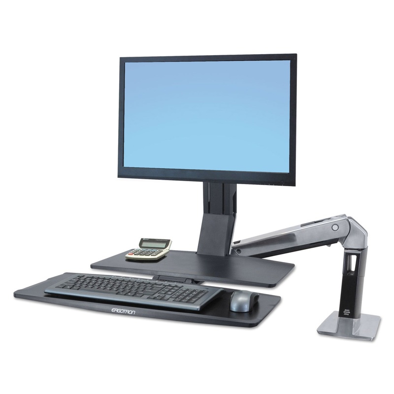 WORKFIT-A SIT-STAND WORKSTATION WITH WORKSURFACE+, LCD HD MONITOR, ALUMINUM/BLACK