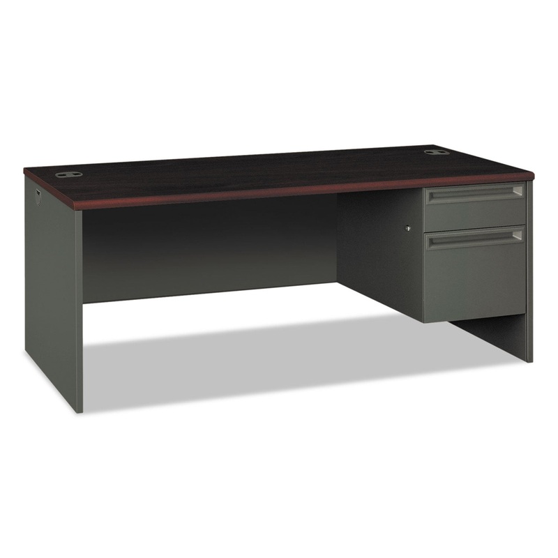 38000 SERIES RIGHT PEDESTAL DESK, 72W X 36D X 29.5H, MAHOGANY/CHARCOAL