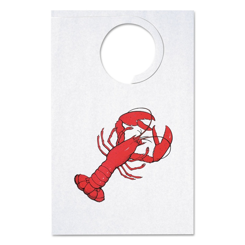 Disposable Tissue/poly-Backed Bib, Adult Size, White W/red Lobster, 500/carton