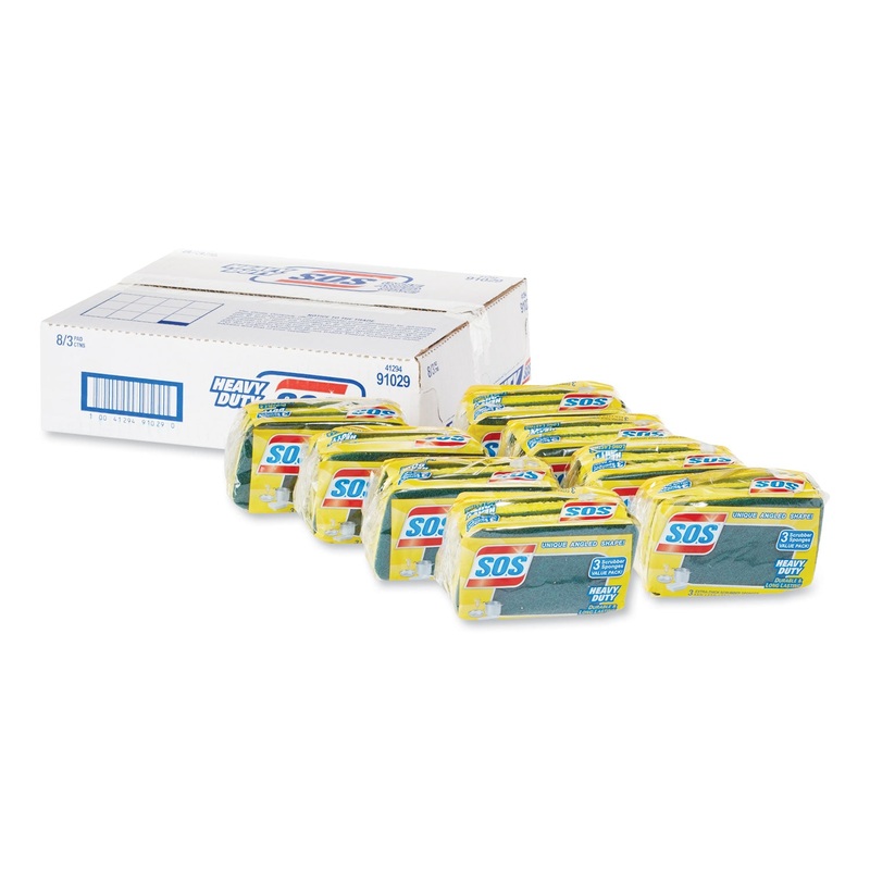 Heavy Duty Scrubber Sponge, 2.5 X 4.5, 0.9″ Thick, Yellow/green, 3/pk, 24 Pk/ct