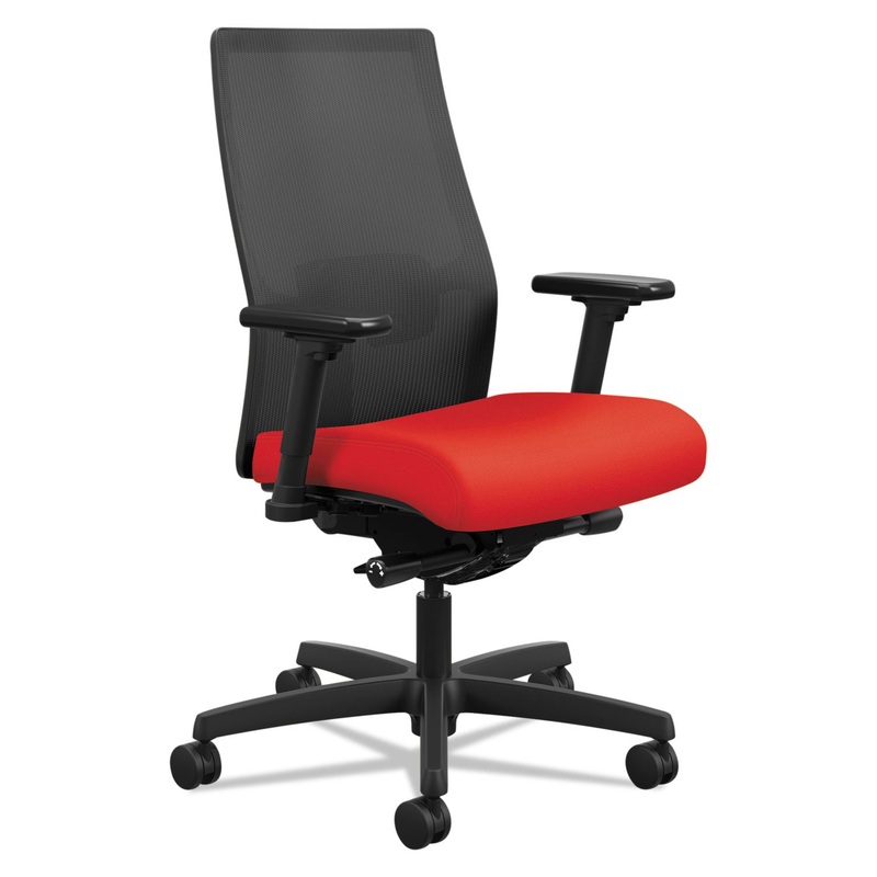 IGNITION 2.0 4-WAY STRETCH MID-BACK MESH TASK CHAIR, SUPPORTS UP TO 300 LBS., RUBY SEAT, BLACK BACK/BASE