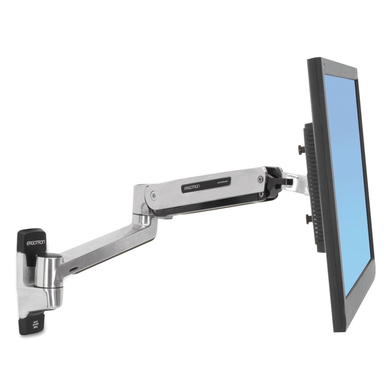 Lx Sit-Stand Wall Mount Lcd Arm, Polished Aluminum