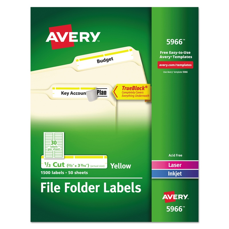 PERMANENT TRUEBLOCK FILE FOLDER LABELS WITH SURE FEED TECHNOLOGY, 0.66 X 3.44, WHITE, 30/SHEET, 50 SHEETS/BOX