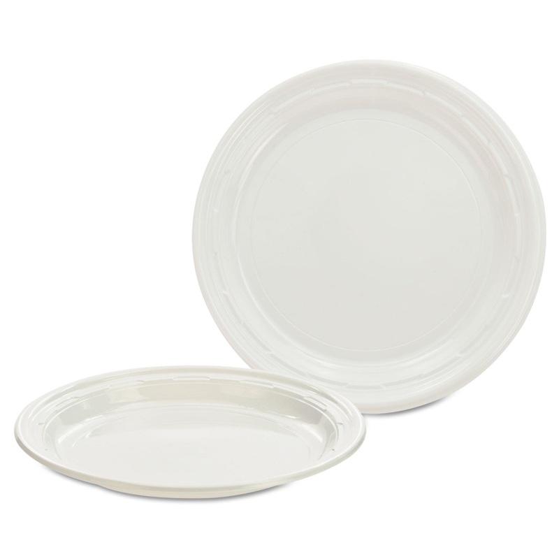 Plastic Plates, 7 Inches, White, Round, 125/pack, 8 Packs/carton
