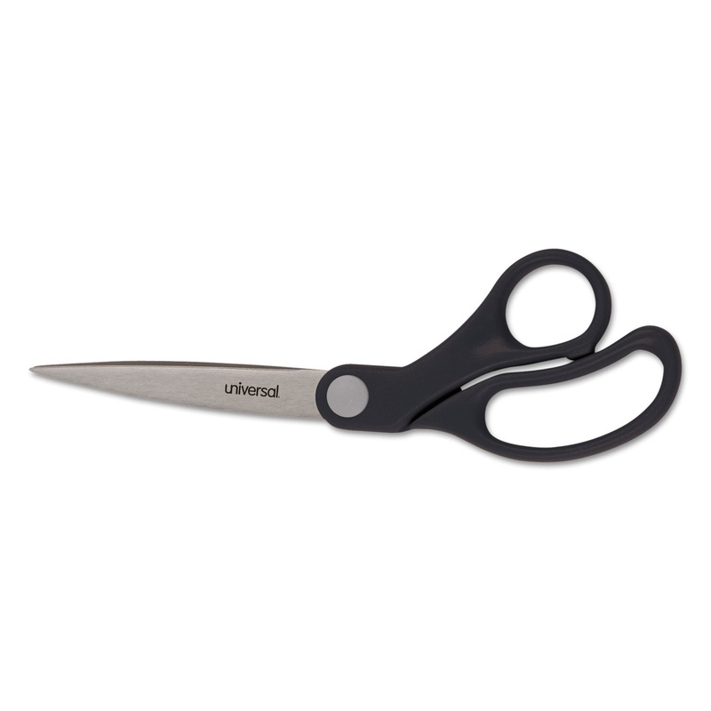 STAINLESS STEEL OFFICE SCISSORS, 8 1/2″ LONG, BENT HANDLE, BLACK