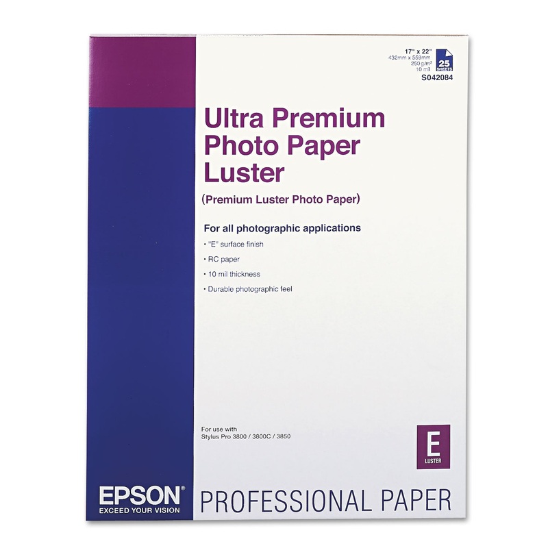 ULTRA PREMIUM PHOTO PAPER, 10 MIL, 17 X 22, LUSTER WHITE, 25/PACK