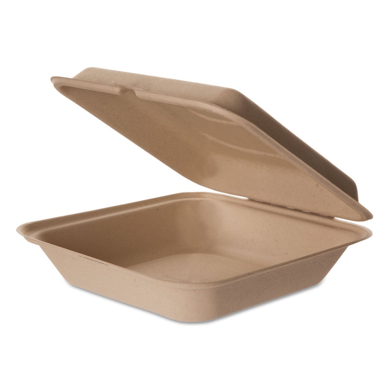 Wheat Straw Hinged Clamshell Containers, 9 X 9 X 3, 200/carton
