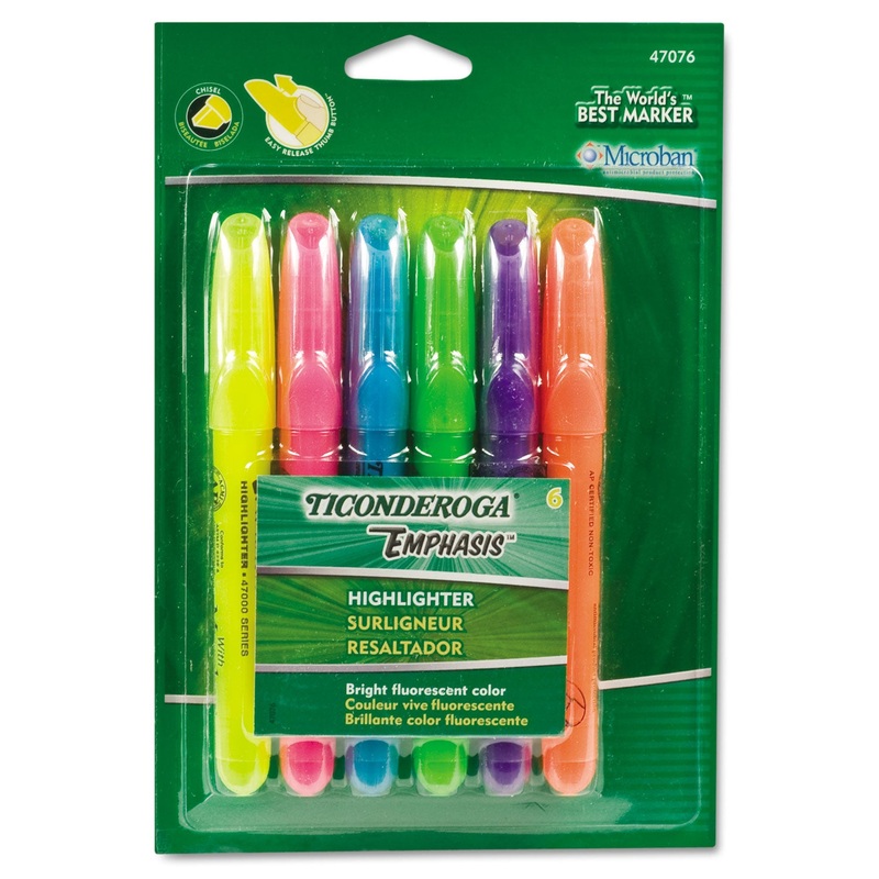 EMPHASIS DESK STYLE HIGHLIGHTERS, CHISEL TIP, ASSORTED COLORS, 6/SET