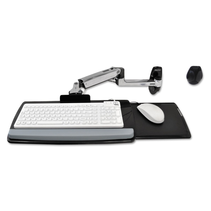 LX WALL MOUNT KEYBOARD ARM, 17.5W X 10.13D X 13H, POLISHED ALUMINUM/BLACK
