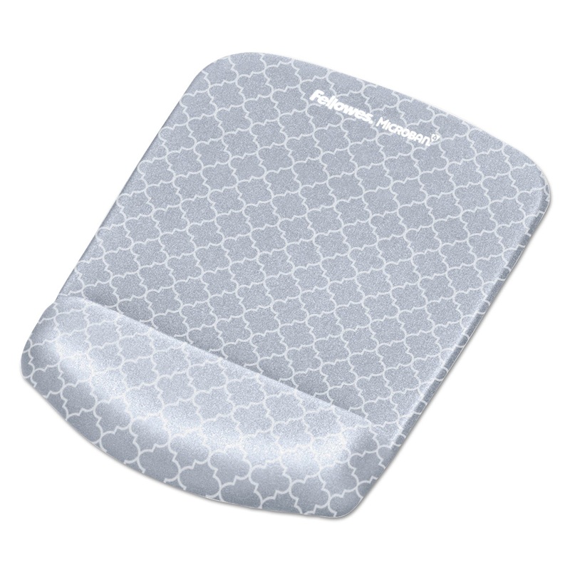 Plushtouch Mouse Pad With Wrist Rest, 7 1/4 X 9 3/8 X 1, Gray/white Lattice