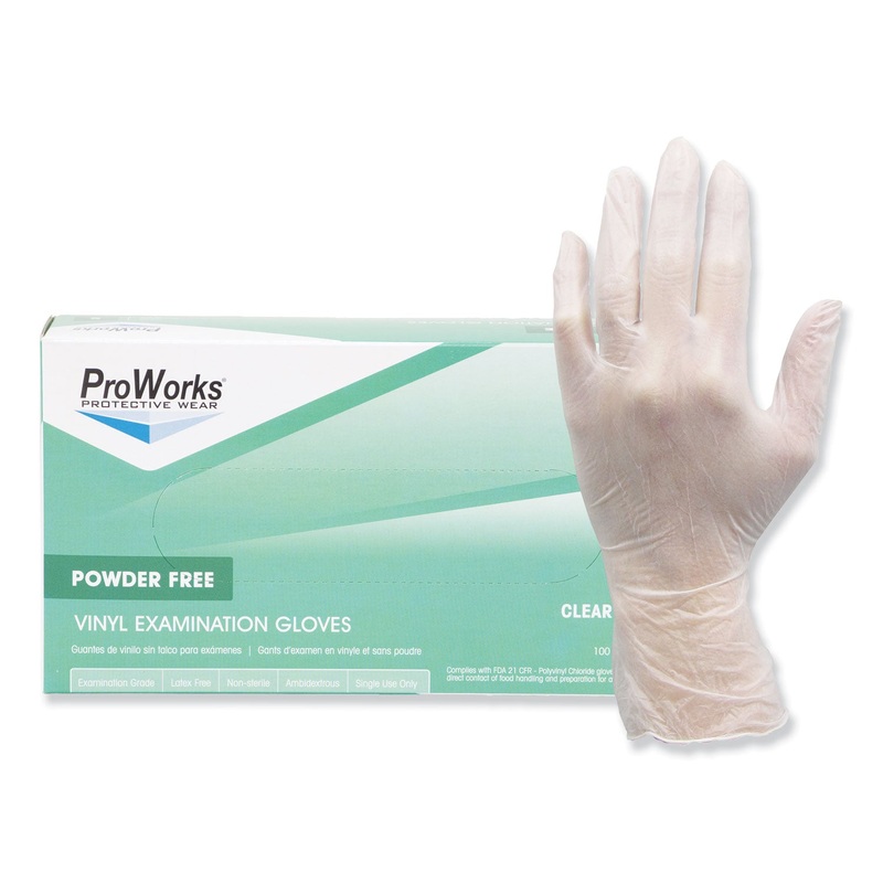 Proworks Exam Grade Disposable Vinyl Gloves, Medium, Clear, 1000/carton