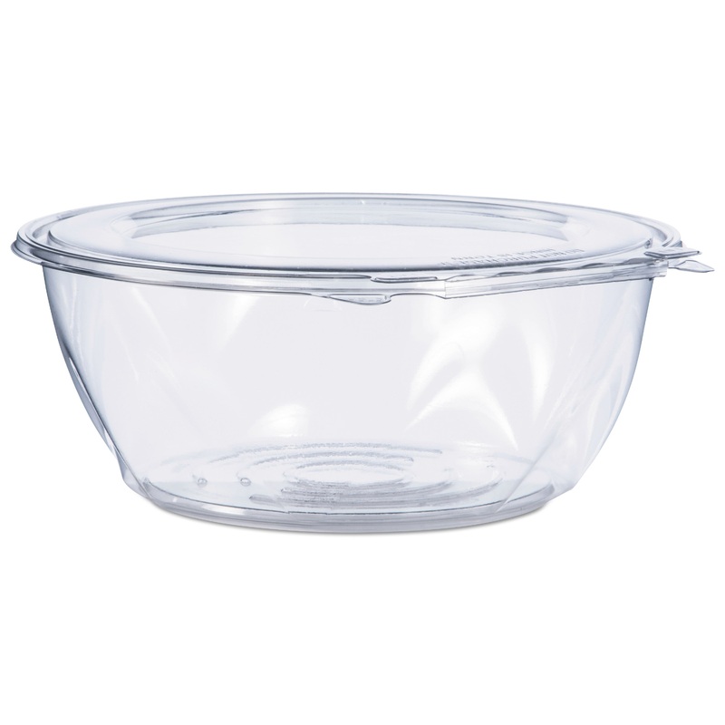 TAMPER-RESISTANT, TAMPER-EVIDENT BOWLS WITH FLAT LID, 64 OZ, CLEAR, 100/CARTON