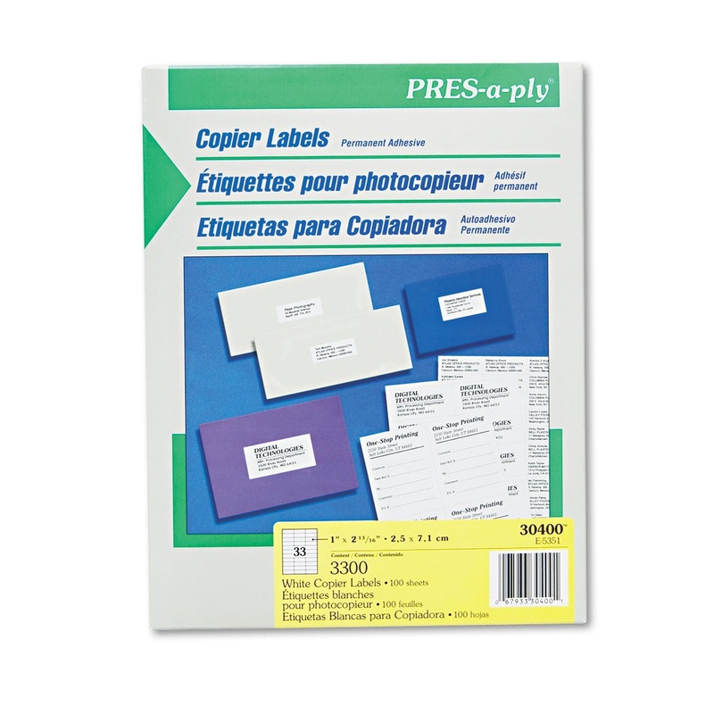 WHITE COPIER LABELS, COPIERS, 1 X 2.81, WHITE, 33/SHEET, 100 SHEETS/BOX