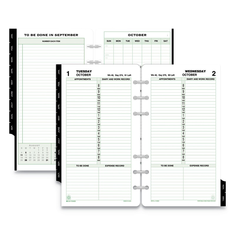 DATED ONE-PAGE-PER-DAY ORGANIZER REFILL, JANUARY-DECEMBER, 6 3/4 X 3 3/4, 2020