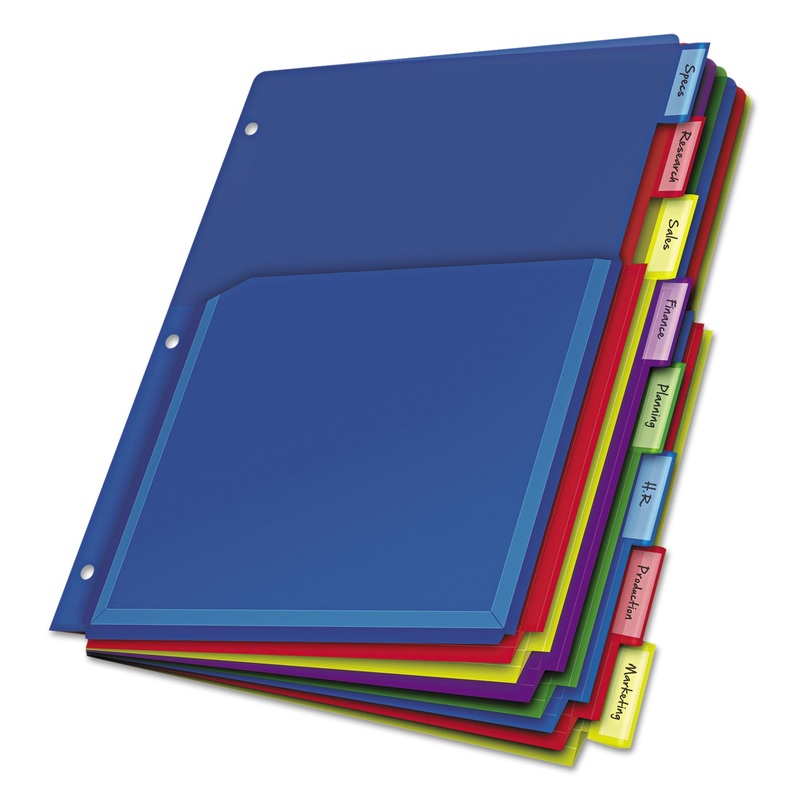 EXPANDING POCKET INDEX DIVIDERS, 8-TAB, 11 X 8.5, ASSORTED, 1 SET/PACK