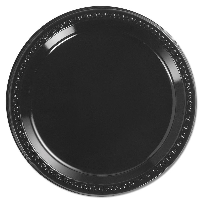 Heavyweight Plastic Plates, 9″ Diamter, Black, 125/pack, 4 Packs/ct