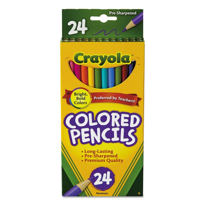 LONG-LENGTH COLORED PENCIL SET, 3.3 MM, 2B (#1), ASSORTED LEAD/BARREL COLORS, 24/PACK