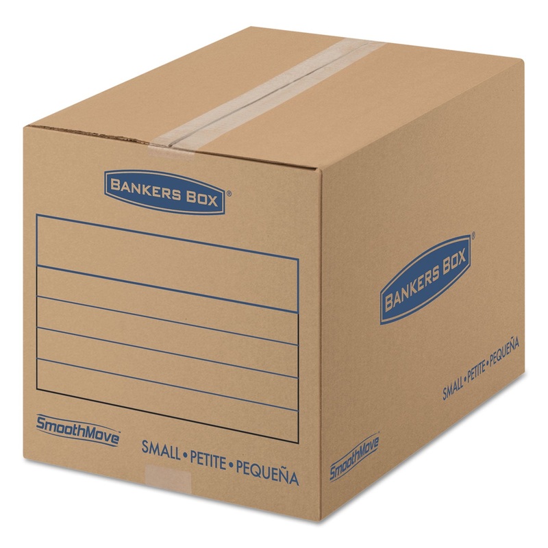SMOOTHMOVE BASIC MOVING BOXES, SMALL, REGULAR SLOTTED CONTAINER (RSC), 16″ X 12″ X 12″, BROWN KRAFT/BLUE, 25/BUNDLE