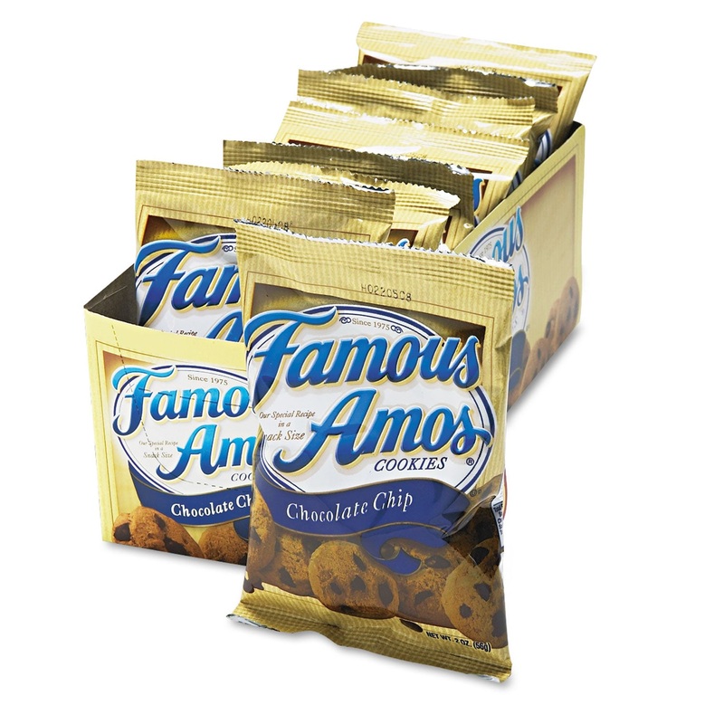 Famous Amos Cookies, Chocolate Chip, 2oz Snack Pack, 8/box
