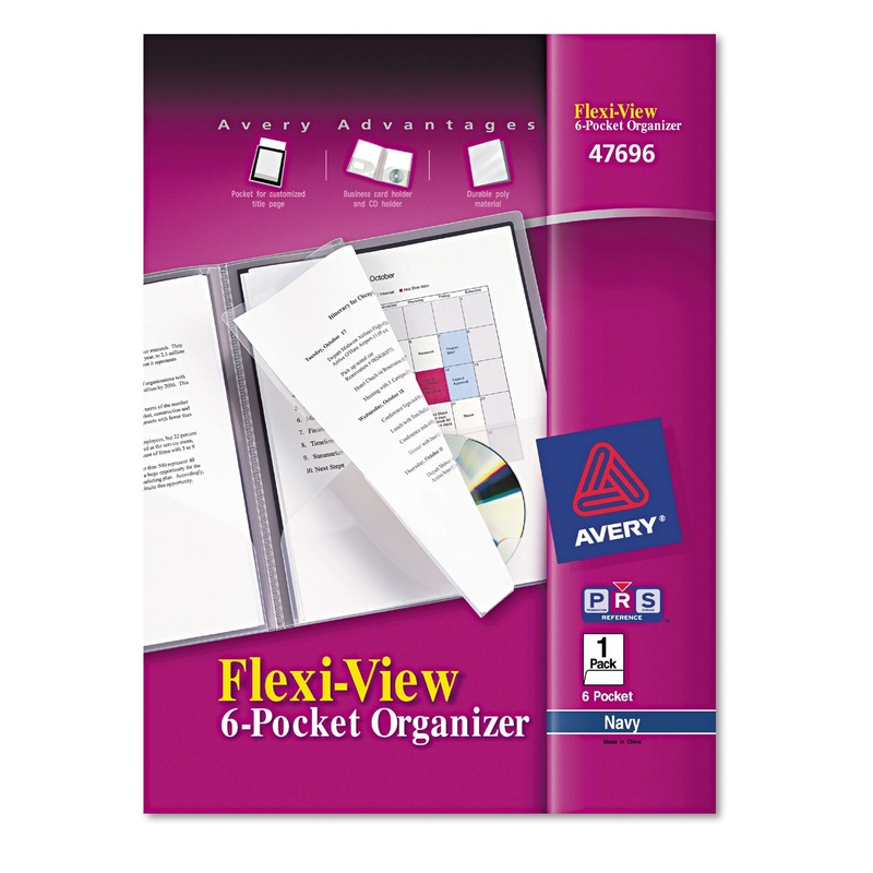 Flexi-View Six-Pocket Polypropylene Organizer, 150-Sheet Cap., Translucent/navy