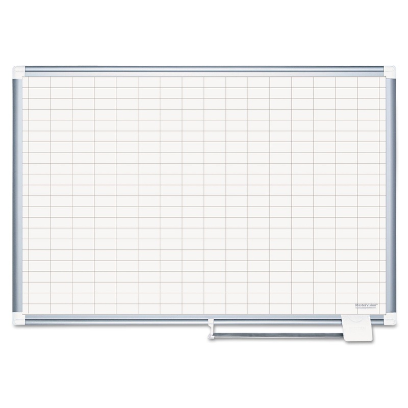 Gridded Magnetic Porcelain Planning Board, 1 X 2 Grid, 48 X 36, Aluminum Frame