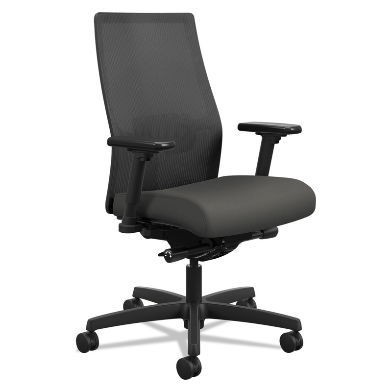 IGNITION 2.0 4-WAY STRETCH MID-BACK MESH TASK CHAIR, SUPPORTS UP TO 300 LBS., IRON ORE SEAT, BLACK BACK/BASE