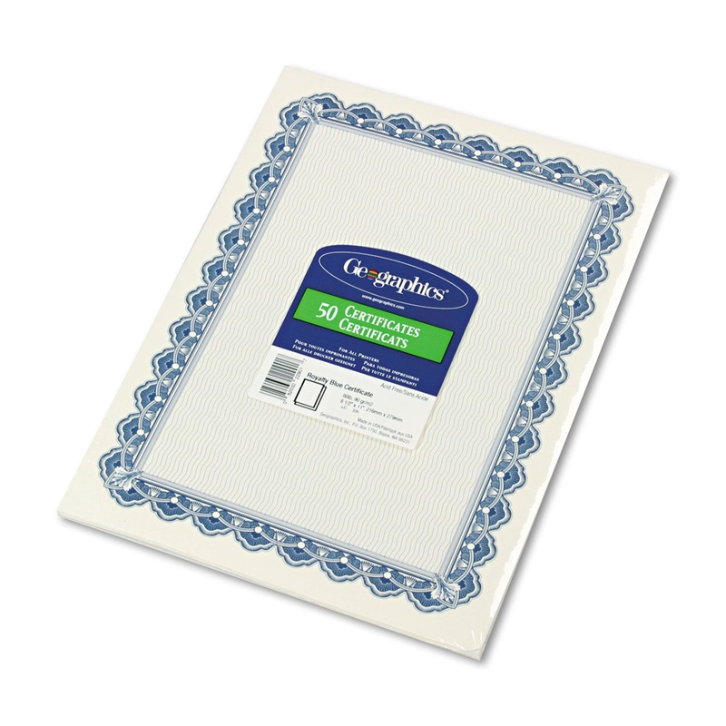 Parchment Paper Certificates, 8-1/2 X 11, Blue Royalty Border, 50/pack