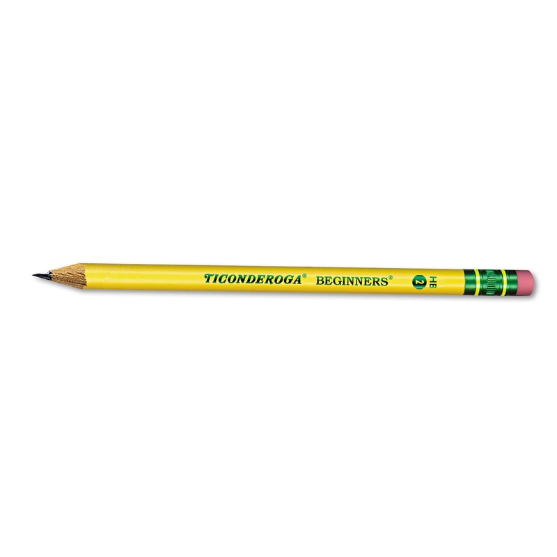 TICONDEROGA BEGINNERS WOODCASE PENCIL WITH ERASER AND MICROBAN PROTECTION, HB (#2), BLACK LEAD, YELLOW BARREL, DOZEN