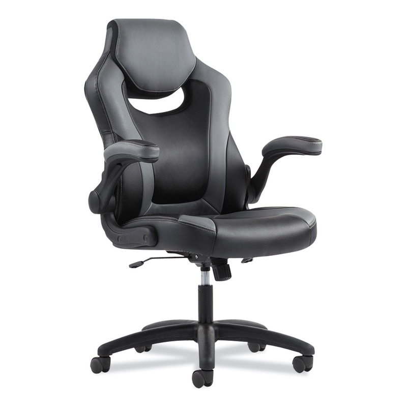 9-ONE-ONE HIGH-BACK RACING STYLE CHAIR WITH FLIP-UP ARMS, SUPPORTS UP TO 225 LBS., BLACK SEAT/GRAY BACK, BLACK BASE