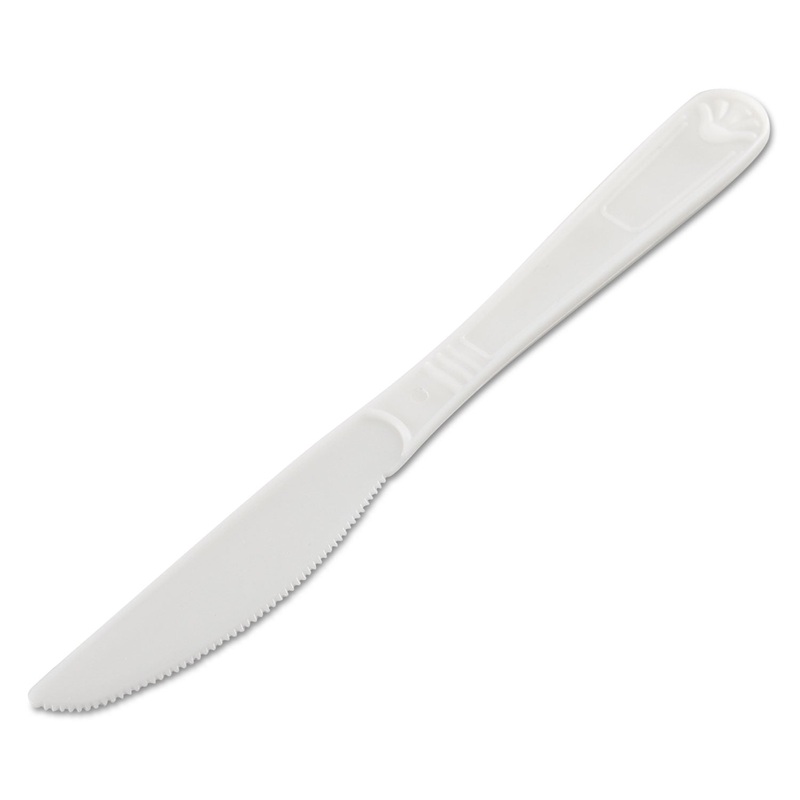 HEAVYWEIGHT CUTLERY, KNIVES, POLYPROPYLENE, WHITE, 1000/CARTON