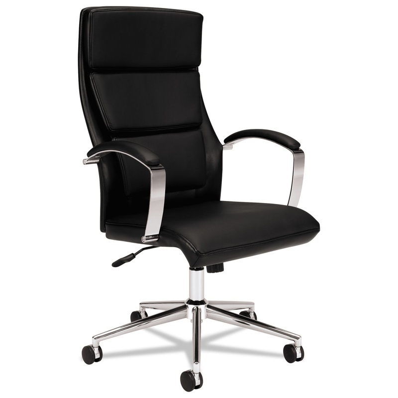 HVL105 EXECUTIVE HIGH-BACK LEATHER CHAIR, SUPPORTS UP TO 250 LBS., BLACK SEAT/BLACK BACK, POLISHED ALUMINUM BASE