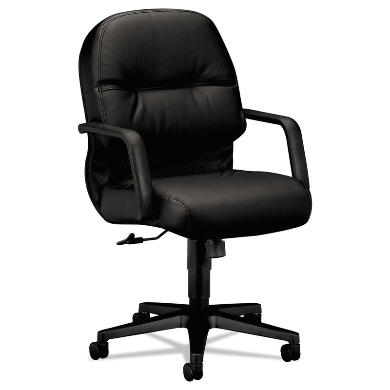 PILLOW-SOFT 2090 SERIES LEATHER MANAGERIAL MID-BACK SWIVEL/TILT CHAIR, SUPPORTS UP TO 300 LBS., BLACK SEAT/BACK, BLACK BASE