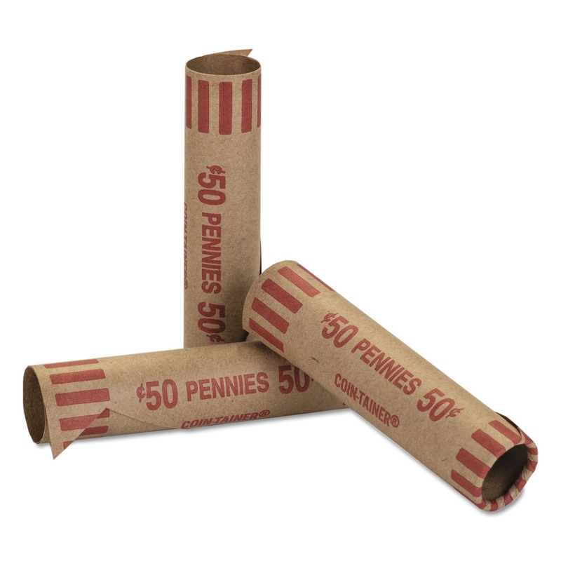 Preformed Tubular Coin Wrappers, Pennies, $.50, 1000 Wrappers/box