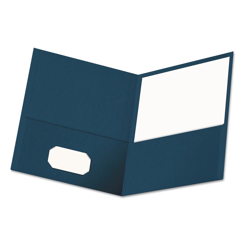 Two-Pocket Portfolio, Embossed Leather Grain Paper, Dark Blue, 25/box