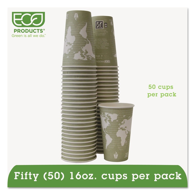World Art Renewable/compostable Hot Cups, 16 Oz, Moss, 50/pack