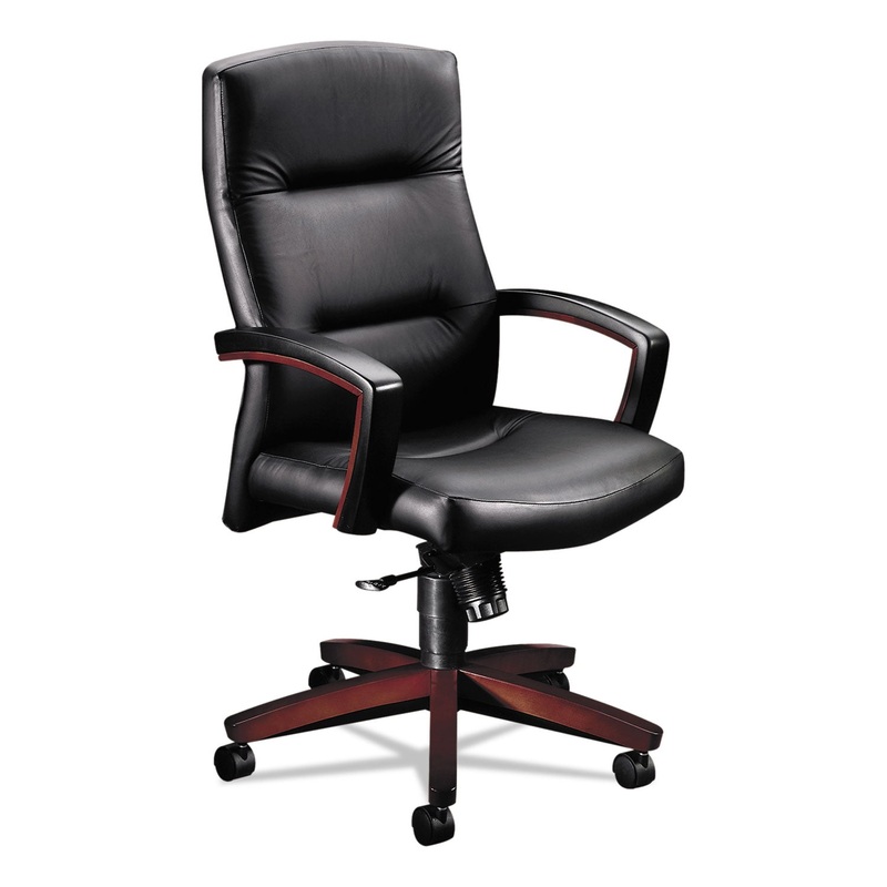 5000 SERIES PARK AVENUE COLLECTION EXECUTIVE HIGH-BACK SWIVEL/TILT CHAIR, UP TO 250 LBS., BLACK SEAT/BACK, MAHOGANY BASE