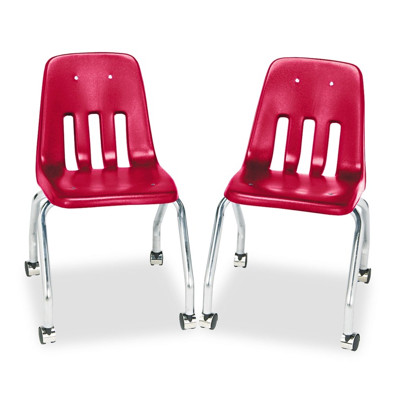 9000 CLASSIC SERIES 4-LEG MOBILE CHAIR, RED SEAT/RED BACK, CHROME BASE, 2/CARTON