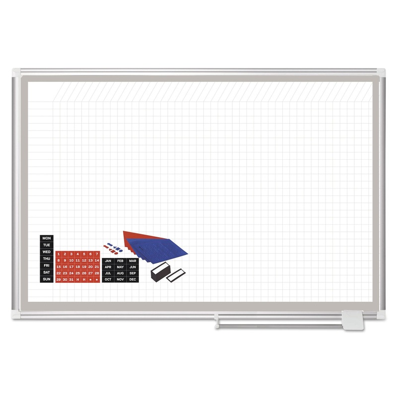 All Purpose Magnetic Planning Board, 1 X 1 Grid, 48 X 36, Aluminum Frame