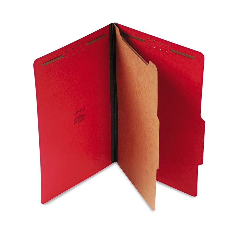 BRIGHT COLORED PRESSBOARD CLASSIFICATION FOLDERS, 1 DIVIDER, LEGAL SIZE, RUBY RED, 10/BOX
