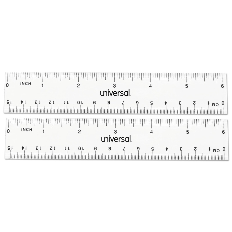 CLEAR PLASTIC RULER, STANDARD/METRIC, 6″, 2/PACK