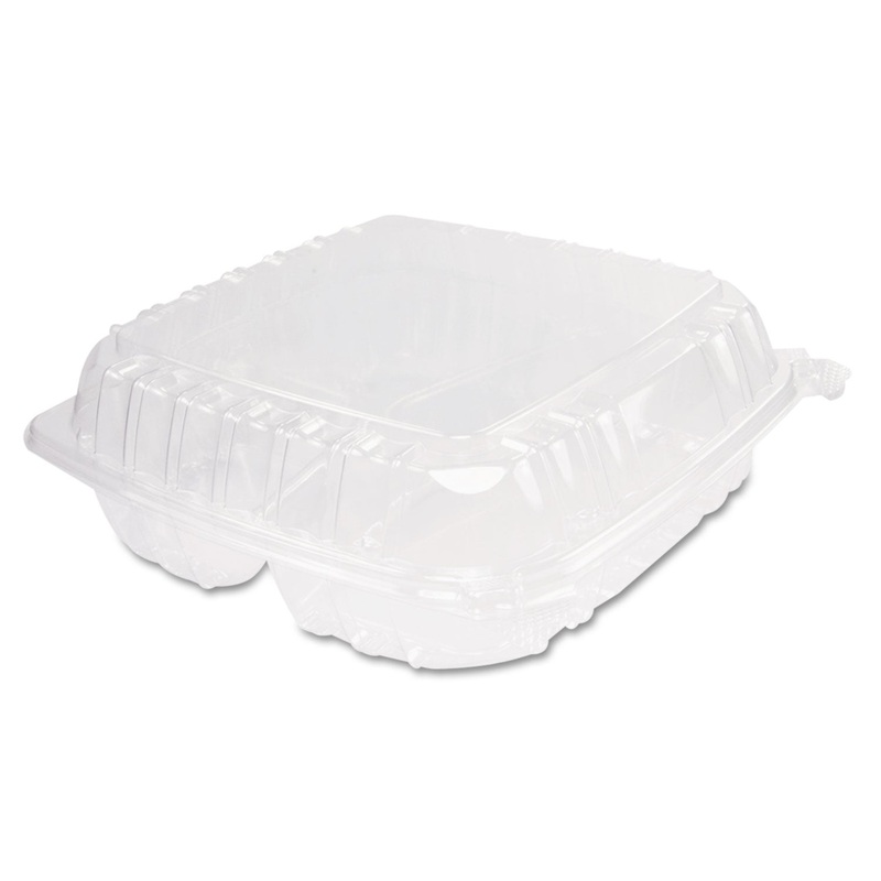Clearseal Plastic Hinged Container, 3-Comp, 9 X 9-1/2 X 3, 100/bag, 2 Bags/ct